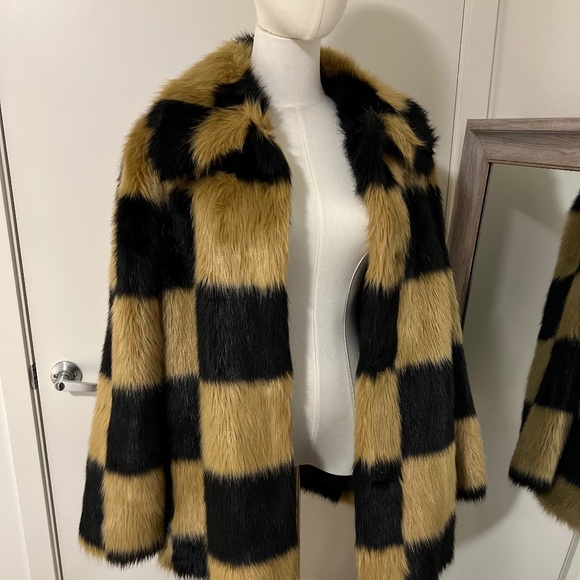 Stand Studio Nani Check Faux Fur Jacket - EU 40 - US 12-14 - Picture 4 of 6